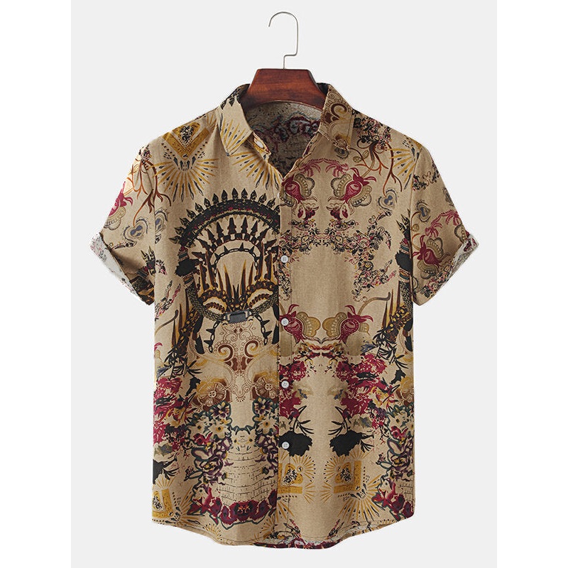 Mens Ethnic Print Cotton Short Sleeve Shirt
