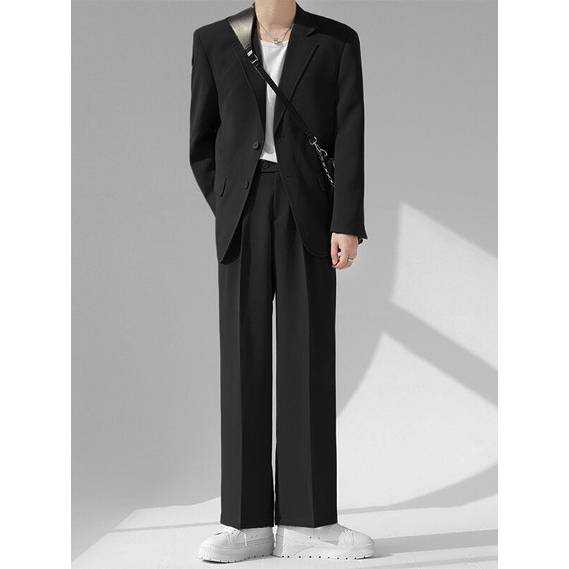 Mens Solid Lapel Blazer Casual Two Pieces Outfits