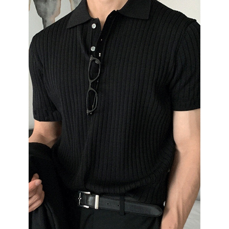 Mens Solid Rib-Knit Casual Short Sleeve Golf Shirt