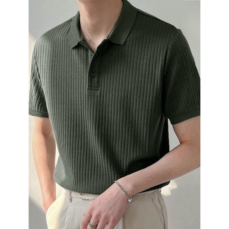 Mens Solid Rib-Knit Short Sleeve Golf Shirt