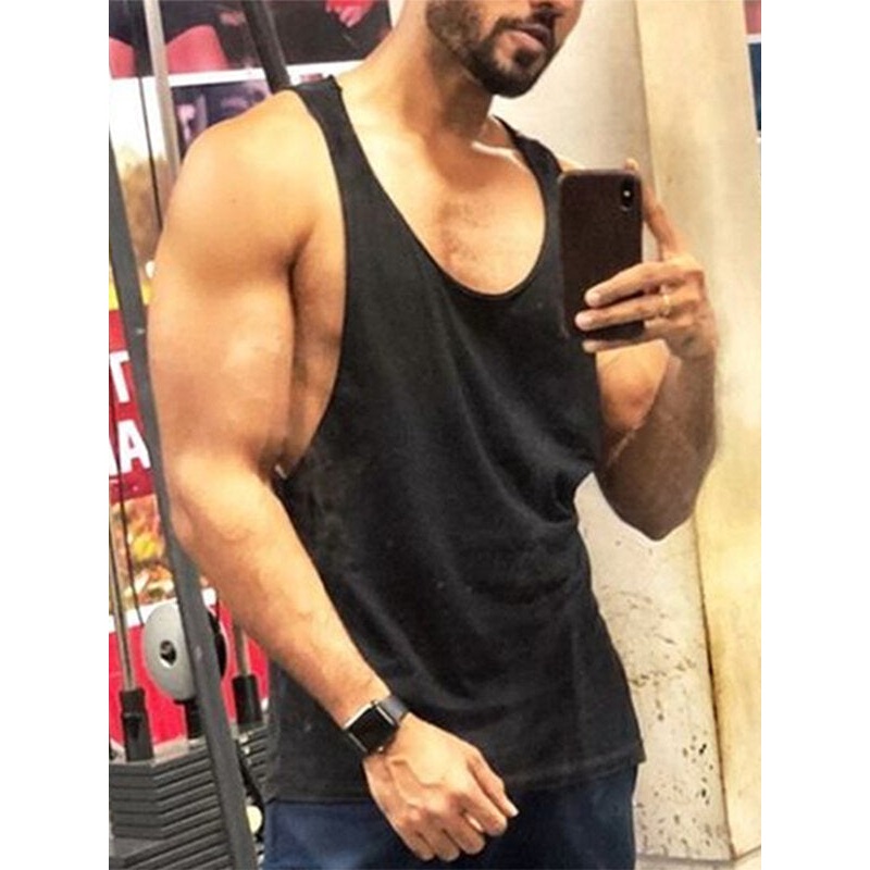 Mens Solid Scoop Neck Sleeveless Tank Top