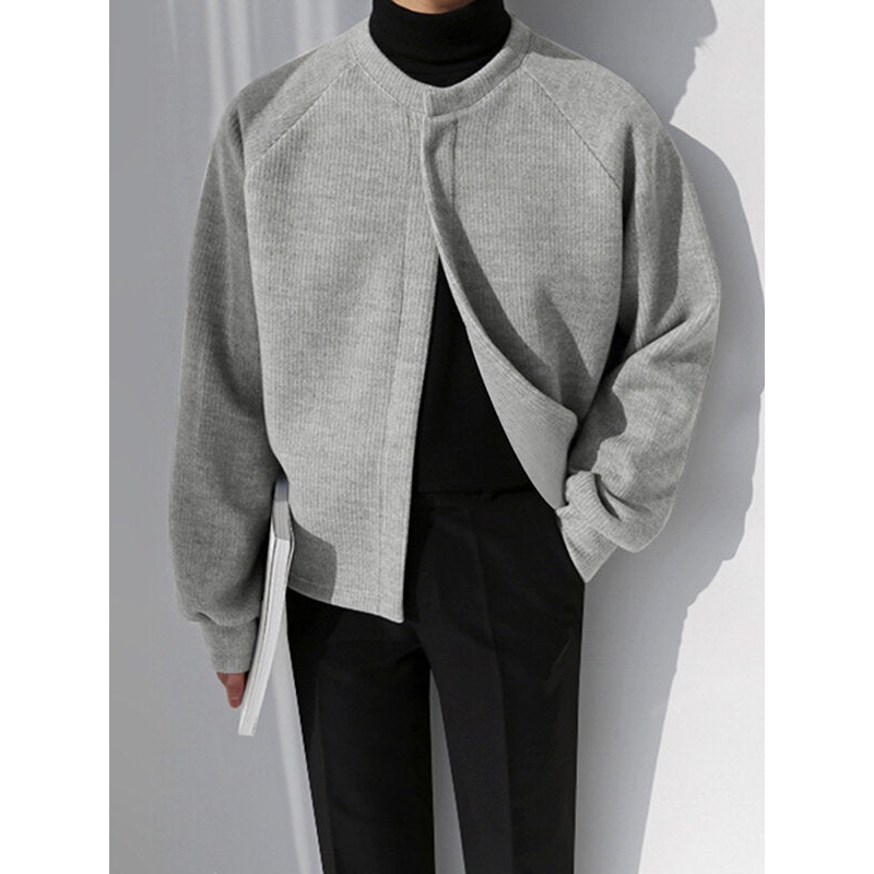 Mens Solid Snap Button Raglan Sleeve Casual Jacket