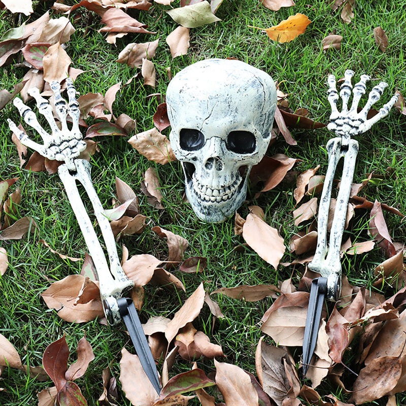 Realistic Skeleton Stakes Halloween Decorations Skull Head Hands Yard Lawn Garden Outdoor Looking