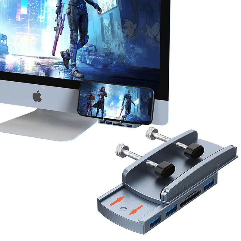 Bakeey 5 In 1 USB 3.0 Hub Docking Station USB Adapter with USB2.0*2 USB3.0 SD/Micro SD Card Slot Retractable Mobile Phone Holder for iMac