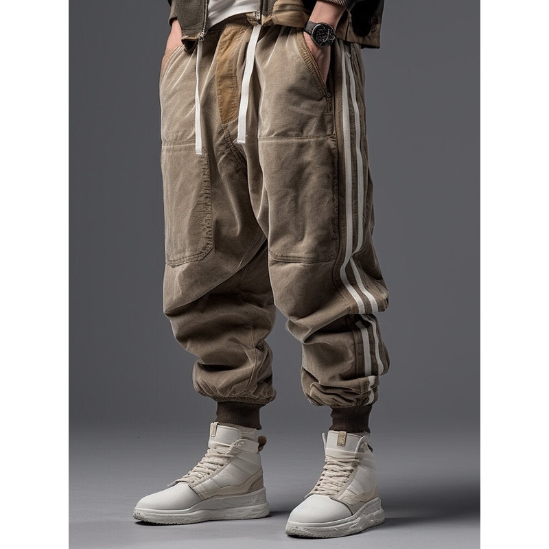Mens Side Stripe Patchwork Loose Drawstring Waist Pants