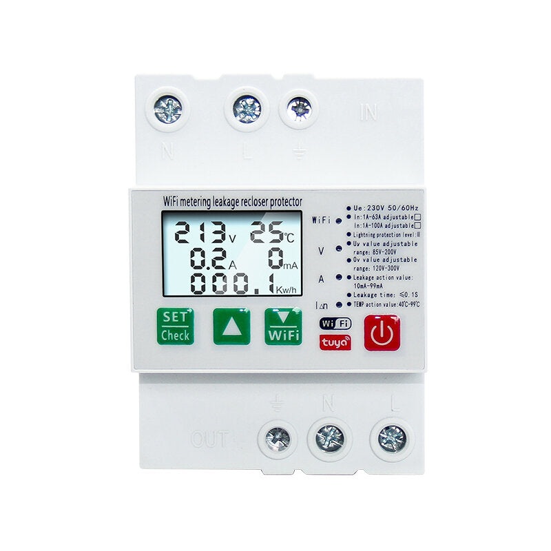Tuya Smart Leakage Circuit Breaker WIFI Energy Meter Kwh Metering Switch Timer with Voltage Current and Leakage Protection APP Control