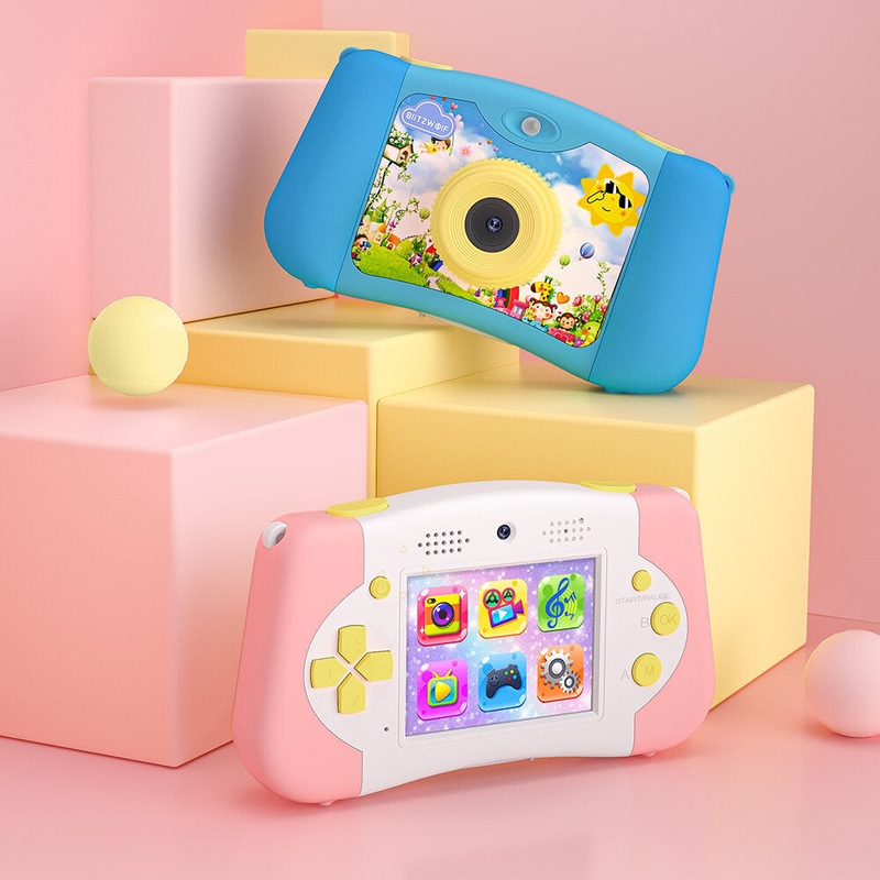 BlitzWolf BW-KC1 Kids Camera 2.4 Inch 1080P Video HD Selfie Portable Digital Game Children Camera for Girl and Boys Birthday Christmas Gifts Good Luck with 16GB TF Card