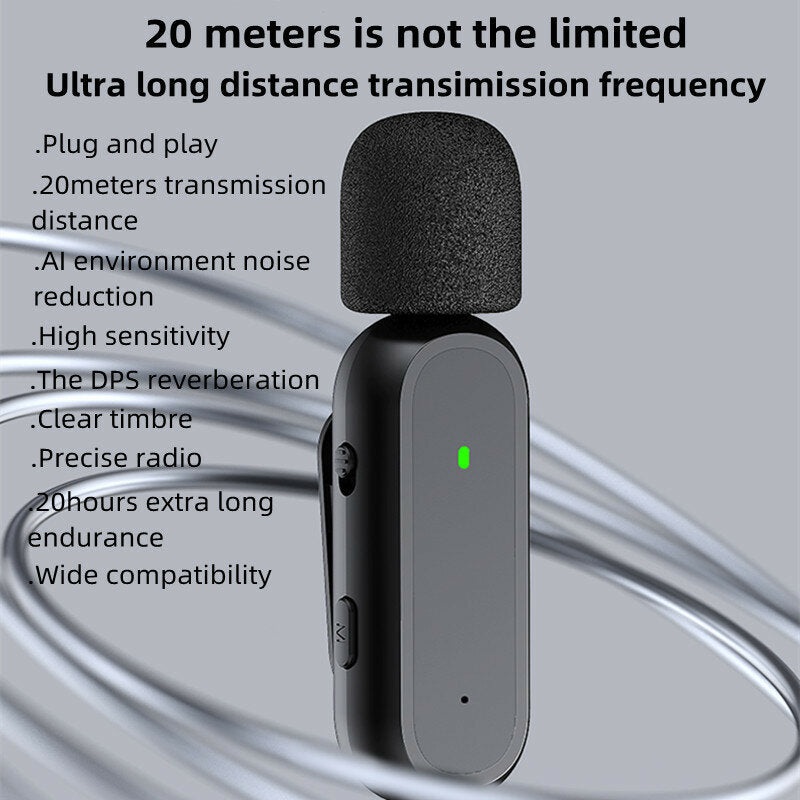 K60 2.4G Wireless Lavalier Microphone with Charging Box Mini Portable One-to-one Transmitter Receiver Mic ENC Noise Cancelling DSP Chip 360 Sound Pickup for Camera Phones Live Broadcast Streaming Recording Plug-and-Play Mic System