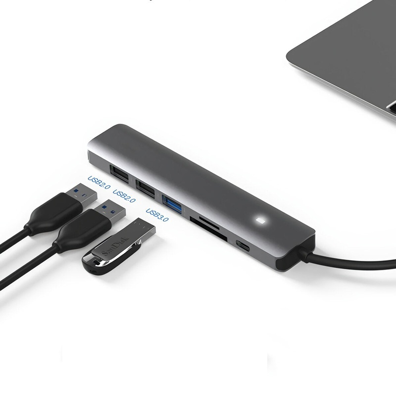 LanShuo 7 in 1 Hub Docking Station Type-C Adapter with HDMI+PD+USB3.0+USB2.0*2+SD+TF for PC Laptop Matebook HUAWEI XIAOMI Macbook Pro HC703