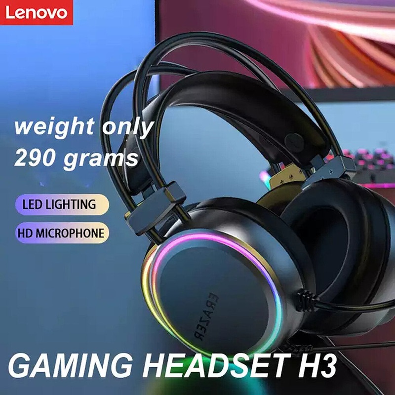 Lenovo H3 Gaming Wired Headphone 50mm Dynamic Driver 7.1 Surround Sound RGB Light ENC Noise Cancelling 0.29KG Lightweight Headset