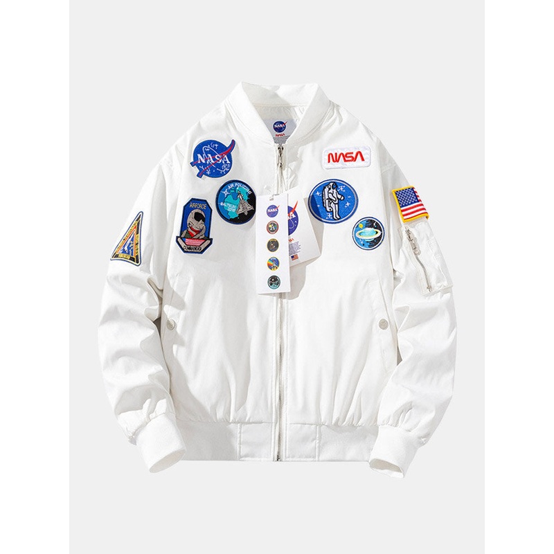 Men Astronaut Icon Pattern Nasa Baseball Collar Outdoor Jackets