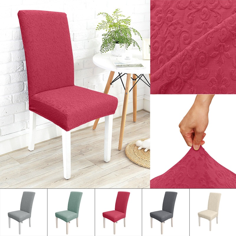Pure Color Chair Cover Polyester Flower Pattern Elastic Chair Cover For Home Office Restaurant Decoration