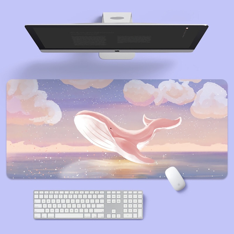 Scenery Keyboard & Mouse Pad Whale and Sea Large Mouse Pad Keyboard Mat 800*300*2mm/900*400*2mm for Home Office