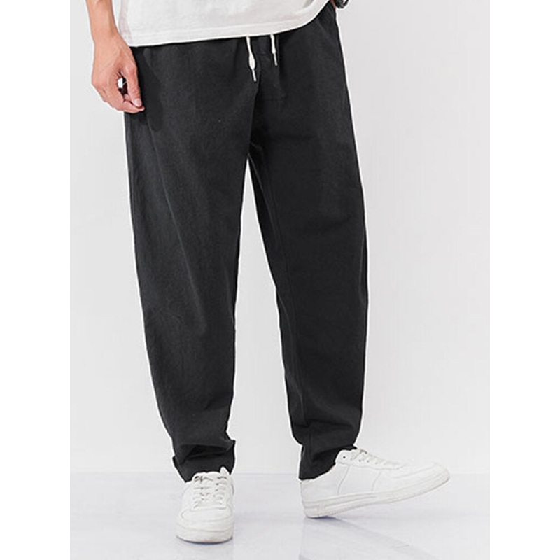 Banggoo Designed Mens Casual Drawstring 100% Cotton Breathable Solid Color Pocket Pants