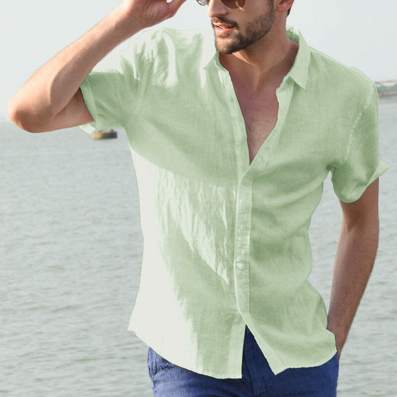 Comfy Cotton Breathable Summer Casual Shirts Plus Size Plain Simple Shirt for Men