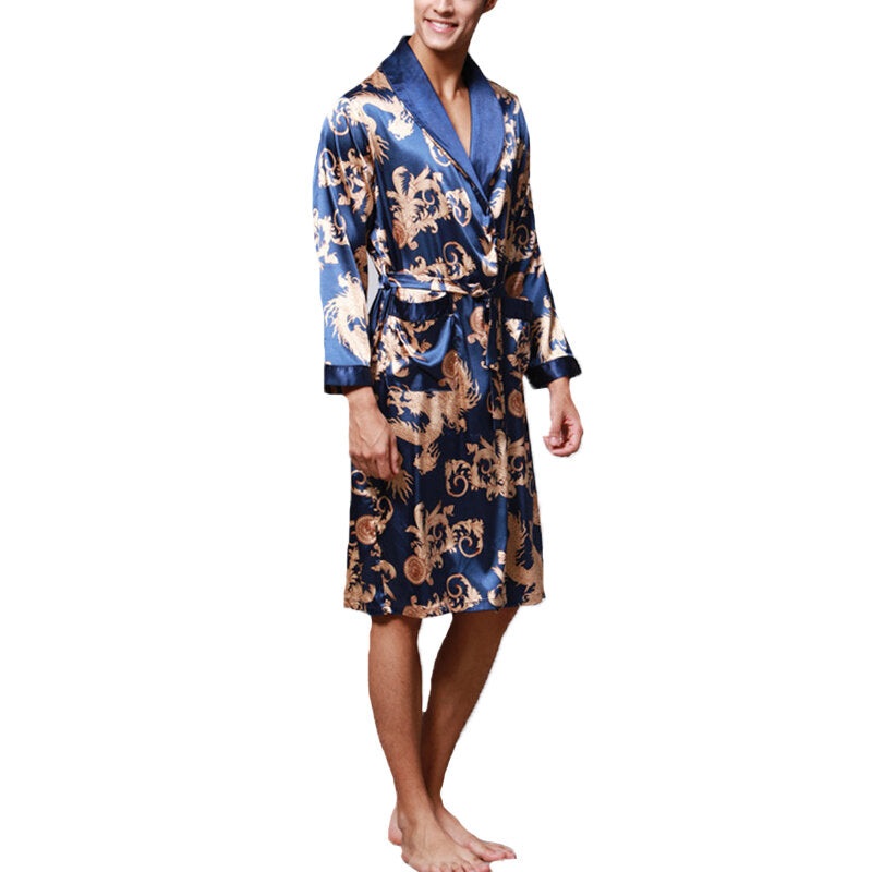 INCERUN Mens Satin Silk Pajamas Kimono Bathrobe Robe Dressing Gown Sleepwear Loungewear
