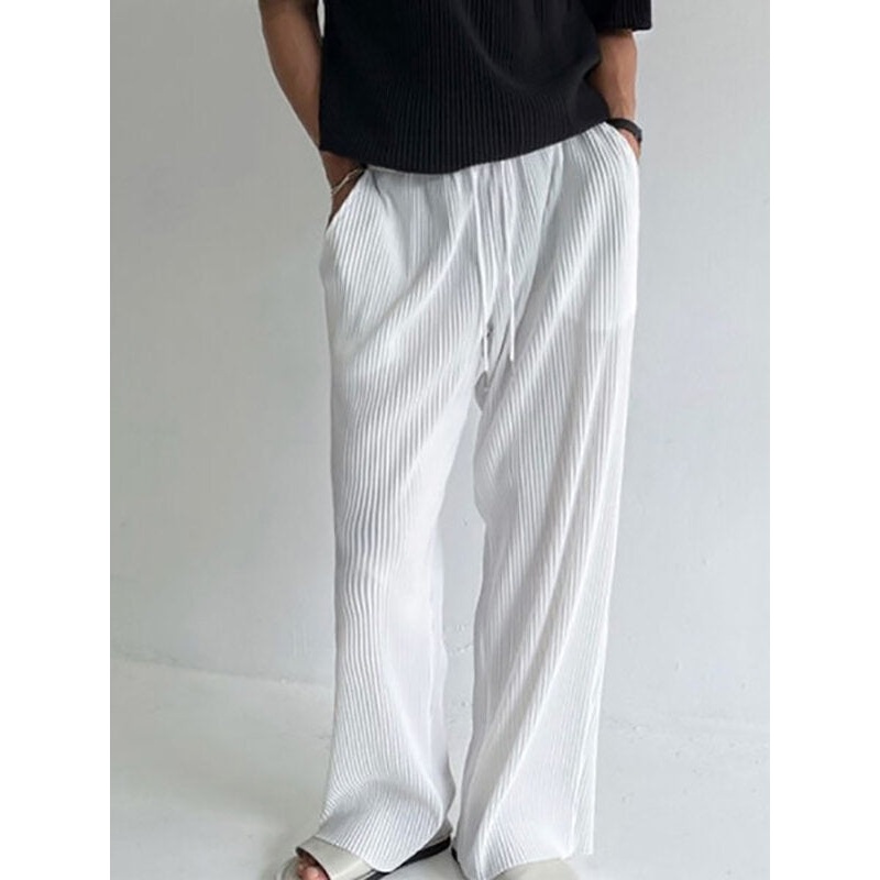 Men Casual Loose Fit Pleated Texture Straight Leg Pants