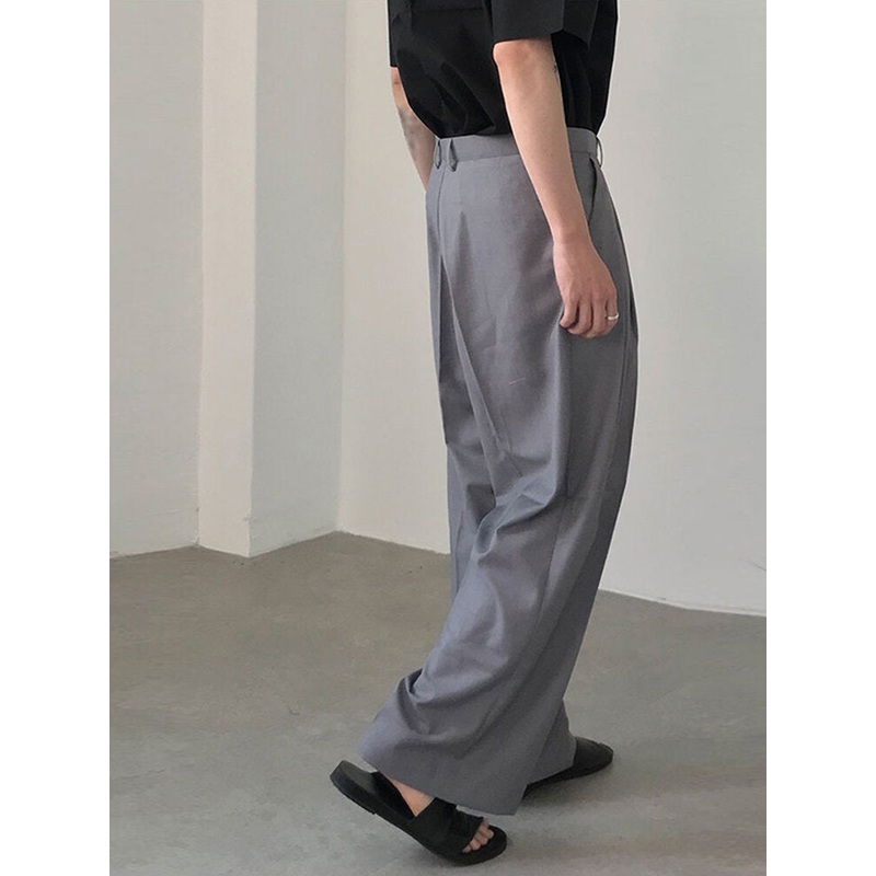 Men Expandable Waist Solid Color Casual Loose Fit Wide-leg Pants