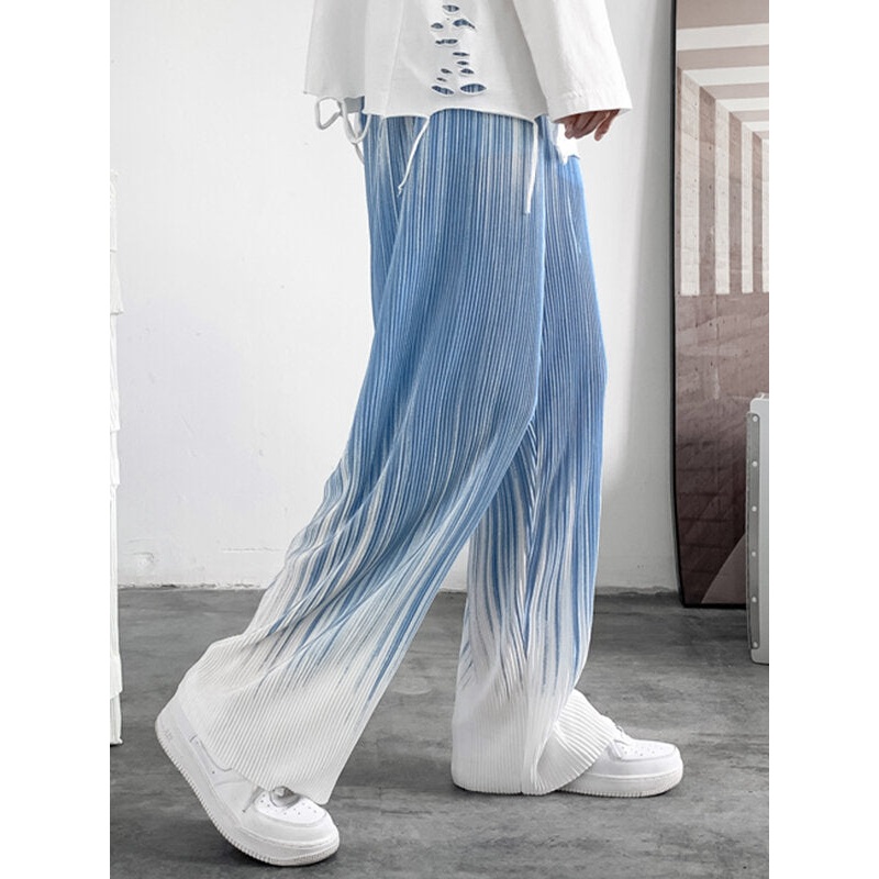 Men Gradient Color Striped Tie-dye Ombre Print Loose Fit Pants