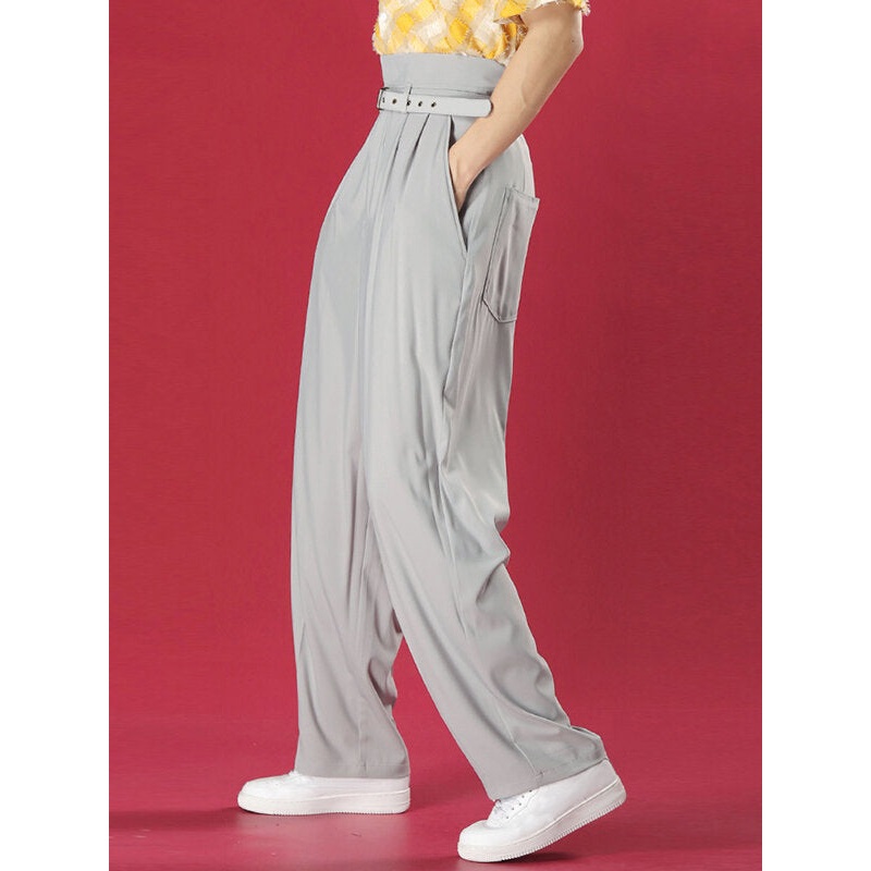 Men Pleated High Waist Casual Loose Fit Wide Leg Pants without Belt