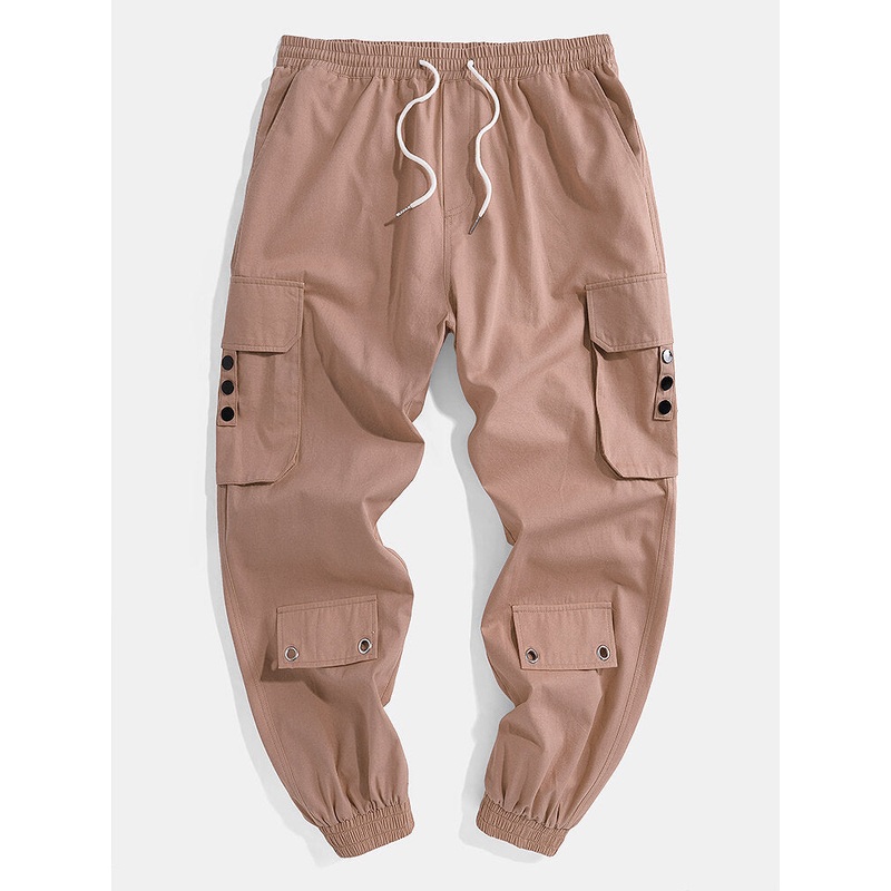 Mens 100% Cotton Utility Drawstring Relaxed Fit Cuffed Cargo Pants