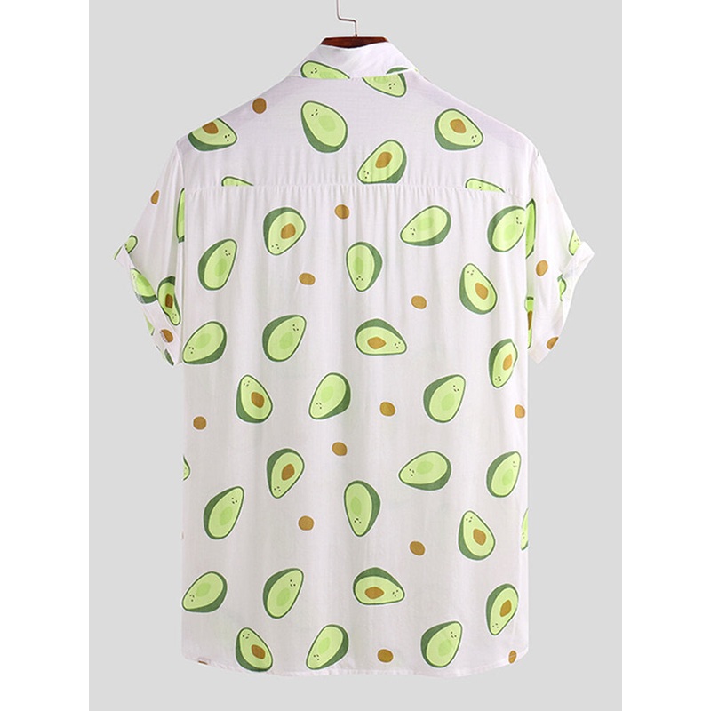 Mens Avocado Printed Summer Hawaiian Style Casual Vacation Fashion Shirts