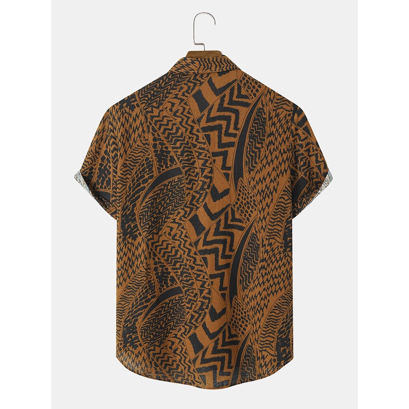 Mens Chevron Mixed Print Button Up Cotton Short Sleeve Shirts