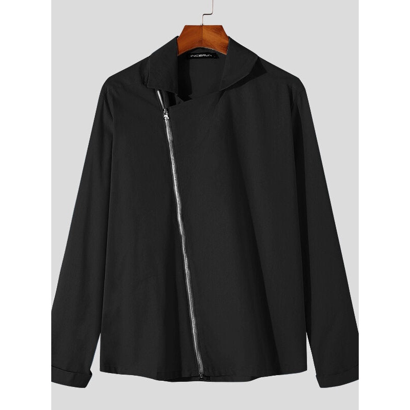 Mens Lapel Front Zipper Casual Long Sleeve Pocket Jackets