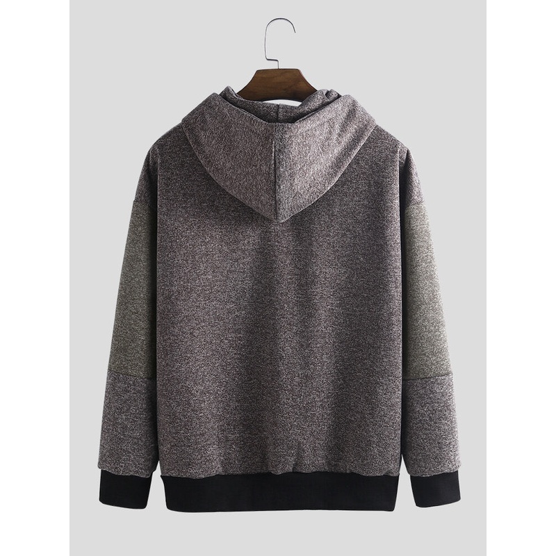 Mens Loose Fashion New Casual Knitted Patchwork Hoodie Sweatshirt