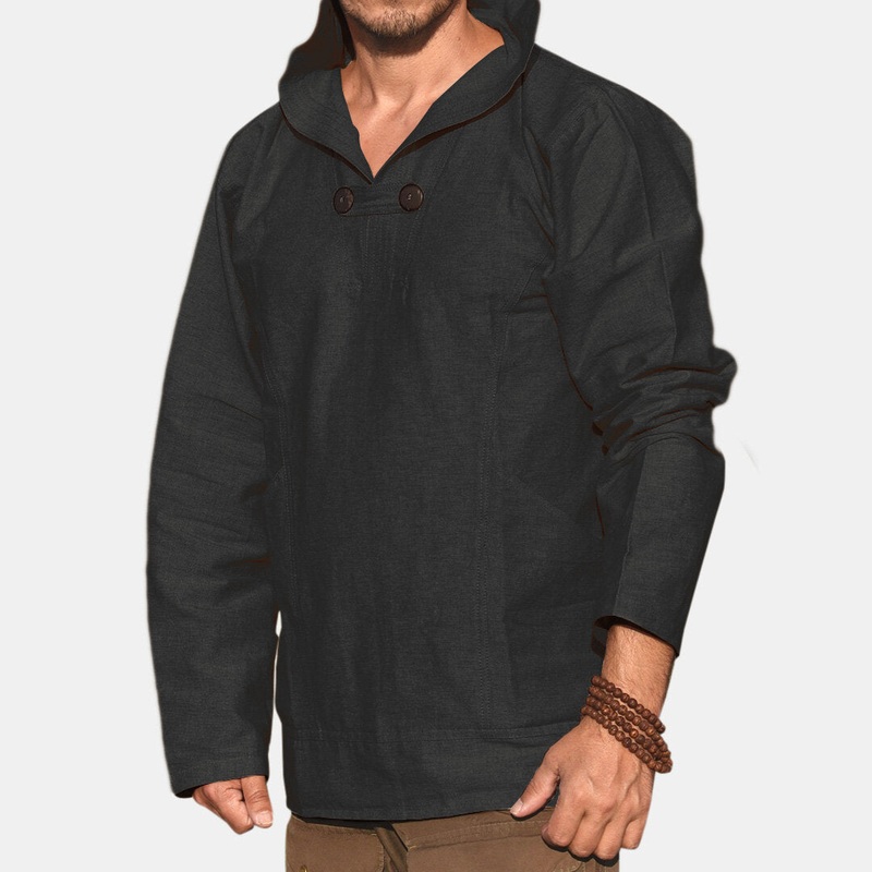Mens Solid Color Hooded Overhead Long Sleeve Casual Sweatshirt