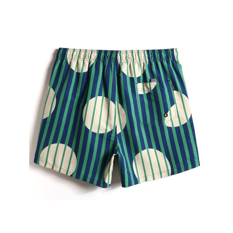 Mens Striped & Circle Print Quick-Drying Drawstring Beach Shorts