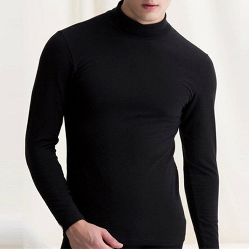 Mens Thermal Underwear T-shirt Long Sleeve High Neck Under Shirts Base Layer Tops