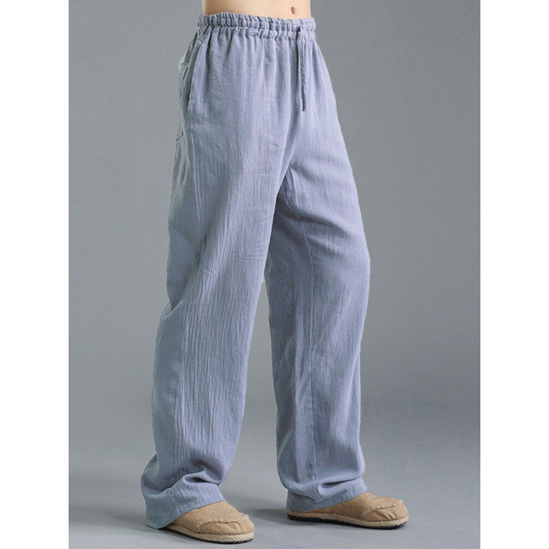 Mens Vintage Casual Baggy Solid Color Drawstring Chinese Style Loose Pants
