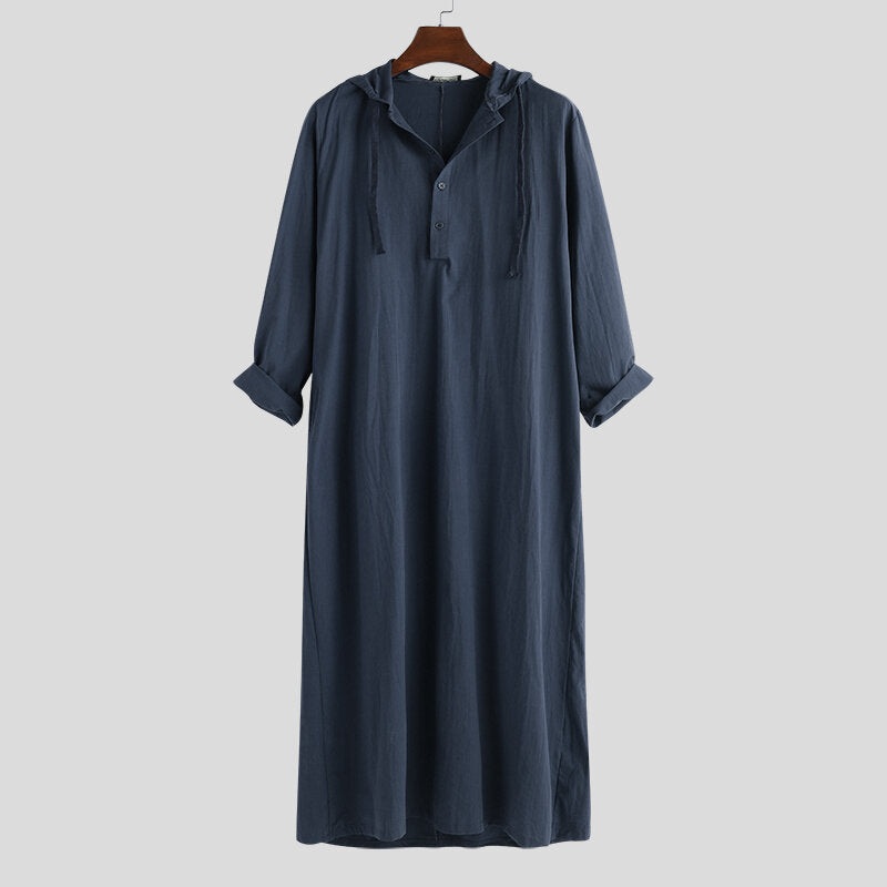 Mens Vintage Long Tunic Style Shirts Loose Cotton Kaftan Dress Tops