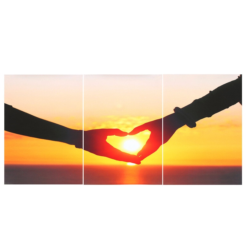 3/5 Pcs Canvas Print Painting Love Hand Heart Sunset Canvas Print Picture Wall Decor Art Decoration Frameless for Home Office