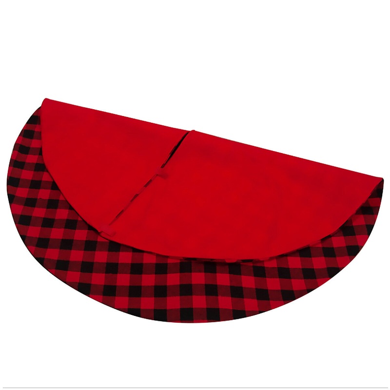 Christmas Tree Skirt Non Woven Fabric Black And Red Plaid Christmas Tree Mat Christmas Gift Holder For Home Party Decoration