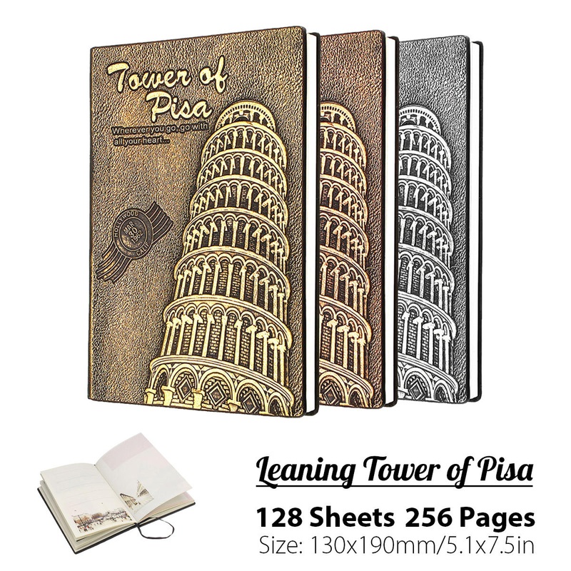 Leaning Tower of Pisa Diary Book Vintage Leather Fashion Notebook Lined Paper 128 Sheets 256 Pages