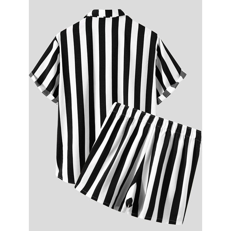 Men Striped Casual Beach Shorts Two Pieces Suit