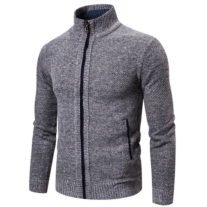 Mens Fashion Zipper Knitting Stand Collar Casual Jacket