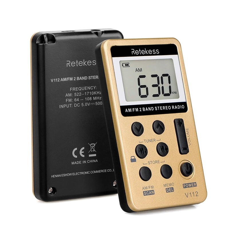 Retekes V-112 FM Radio Portable Mini Radio FM AM 2 Band Stereo Radio Digital Tuning Handheld Digital Pocket Radio