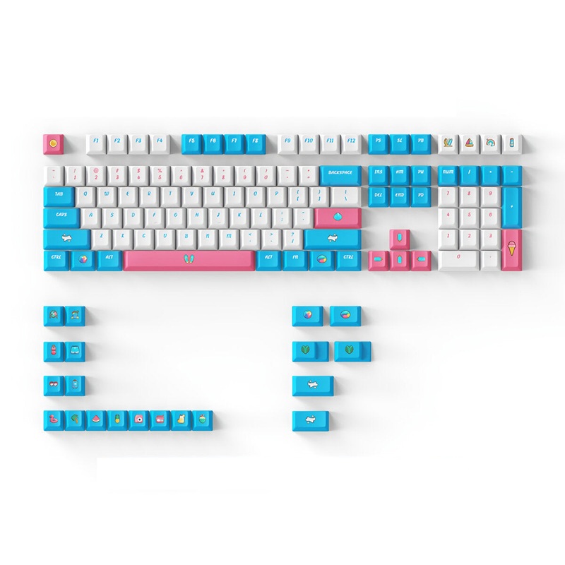 DAGK 128/129 Keys Colorful Summer Keycap Set Cherry/XDA Profile PBT Sublimation Keycaps for Mechanical Keyboards