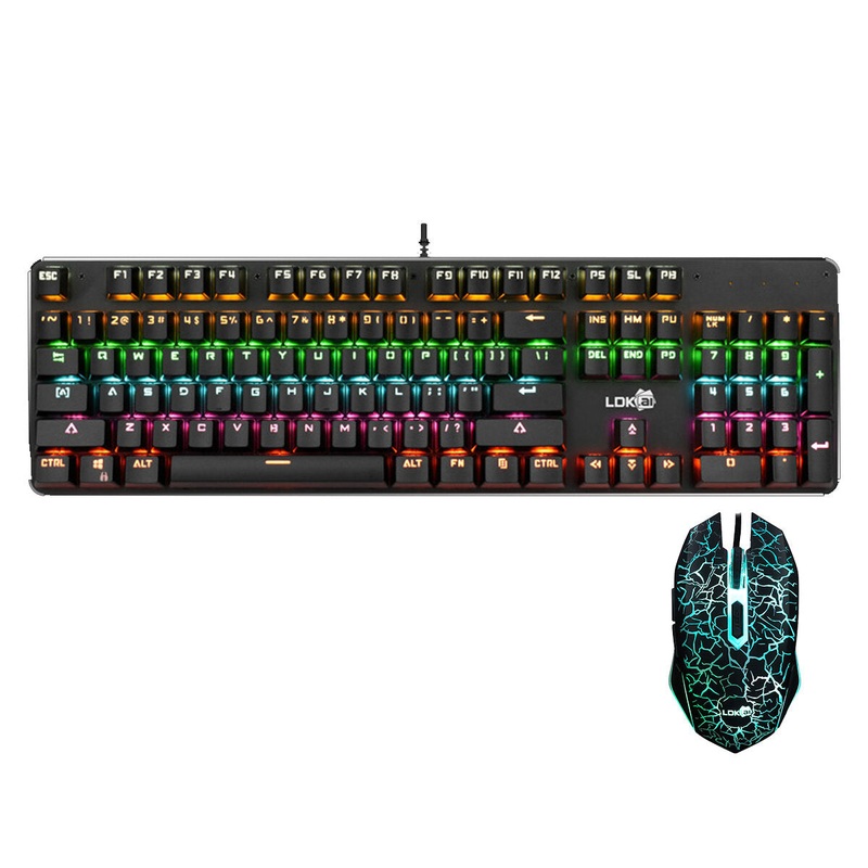LDK.aI Wired Mechanical Keyboard & Mouse Set 104 Keys USB Wired Blue Switch LED Breathing Backlit Gaming Keyboard 1200DPI Gaming Mouse for Desktop Computer Laptop PC