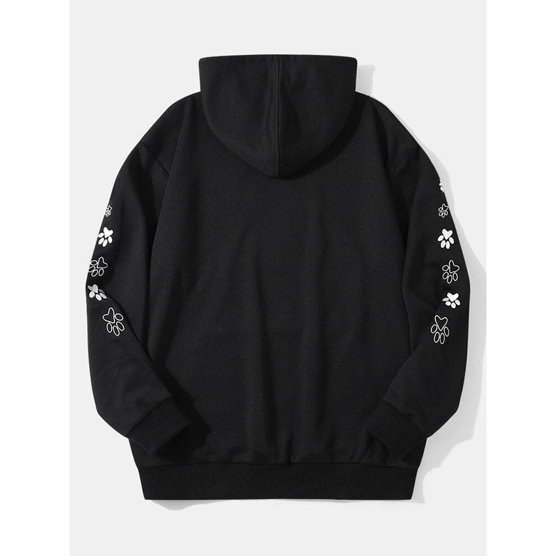 Mens Cat Footprint Embroidered Long Sleeve Hoodies