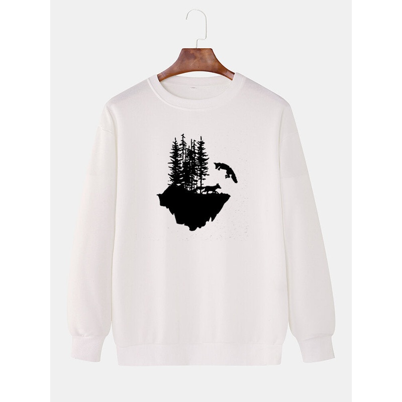 Mens Design Animal Print Pullover Long Sleeve Sweatshirts