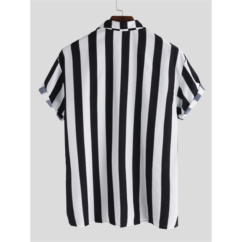 Mens New Fashion Trendy Black Striped Short Sleeved Shirts