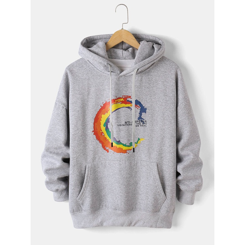 Mens Slogan Graphic Print Casual Hoodie With Kangaroo Pocket