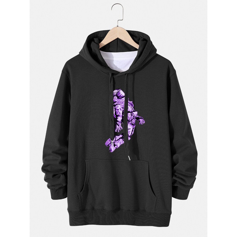 Mens Space Astronaut Print Cotton Drawstring Hoodies With Pouch Pocket