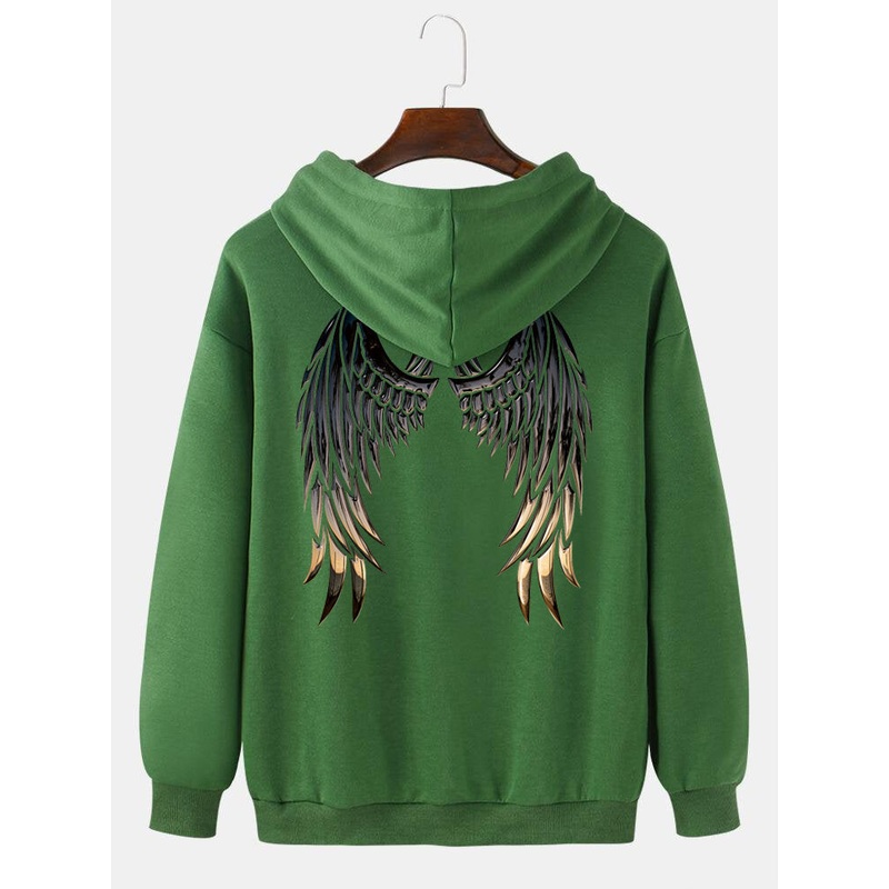 Mens Wing Back Pattern FLY Print Drop Shoulder Long Sleeve Hoodies