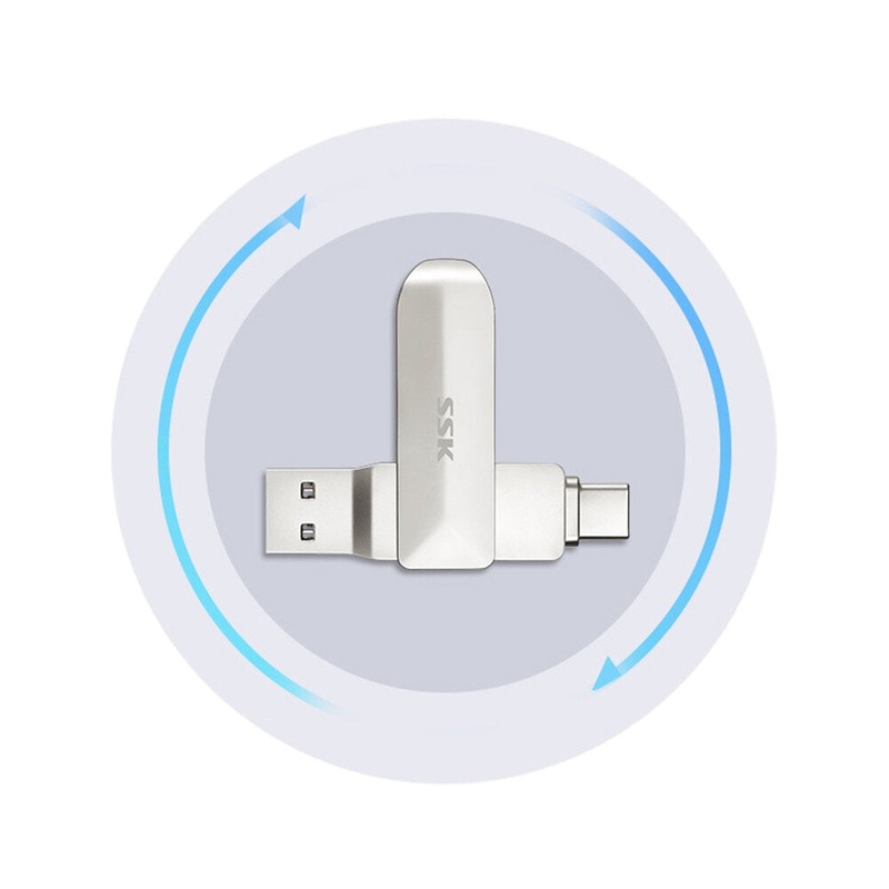 SSK 2 IN 1 Type-C USB 3.0 Flash Drive 360 Rotation Zinc Alloy USB Disk 32G 64G 128G 256G Portable Thumb Drive for Computer Phone SFD050