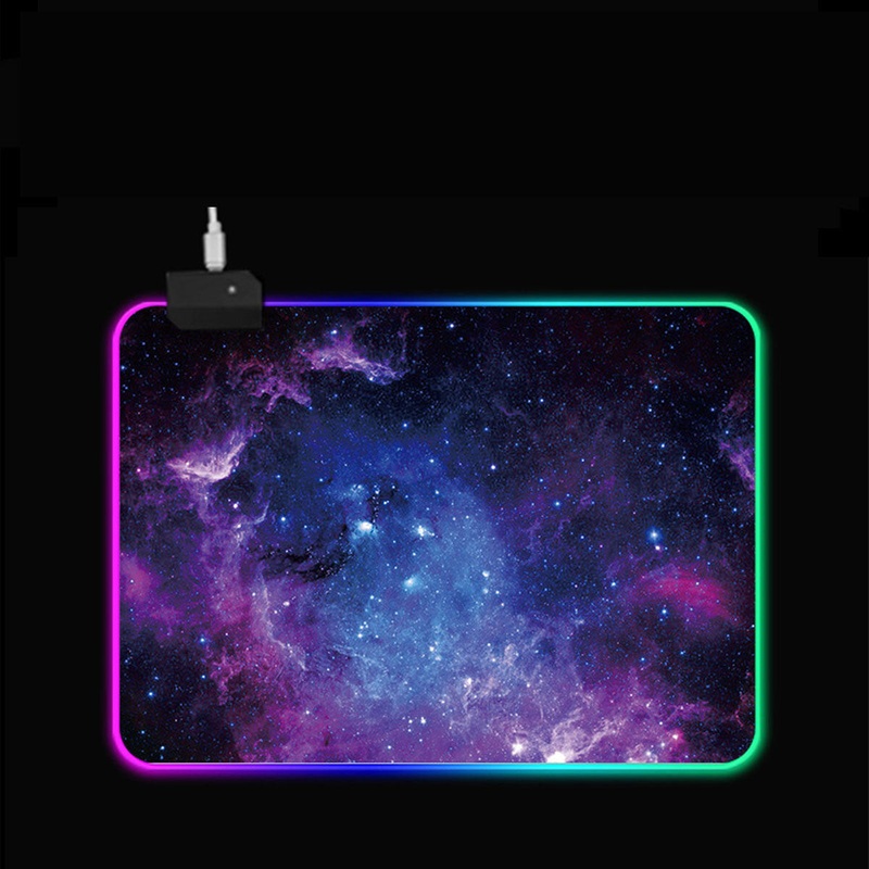 Wired USB Gaming Mouse Pad RGB LED Desk Mat Cosmic Nebula Antislip Luminous Game Mouse Pad
